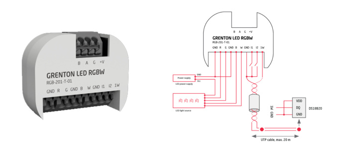 Moduł sterowanika GRENTON LED RGBW, Flush, TF-Bus RGB-201-T-01 